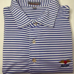 Peter Millar White and Blue Striped Polo